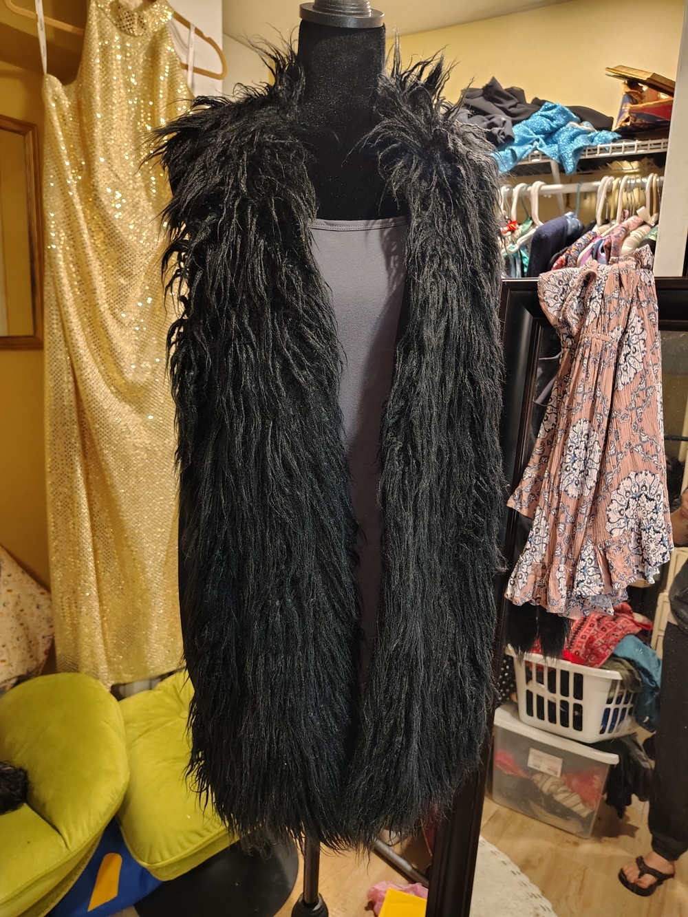 CAbi Black Shaggy Faux Fur Vest